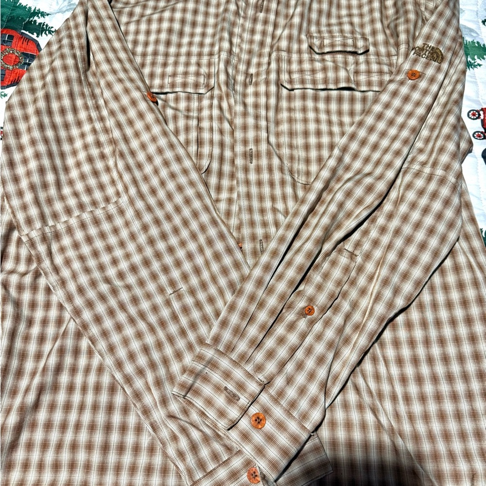 The North Face Shirt Mens Size L Brown Plaid LONG Sleeve